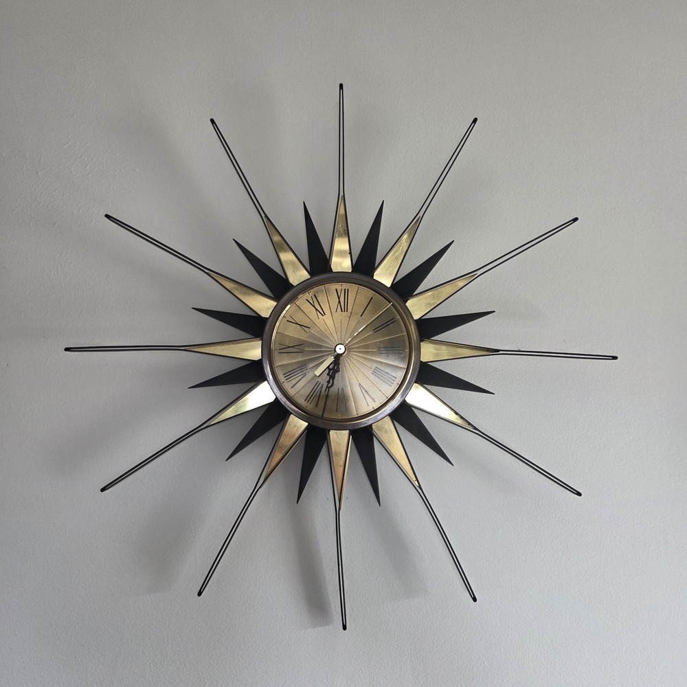 VTG Mid Century Modern 24" Starburst Sunburst Wall Clock Retro 60's BOHO Cottage